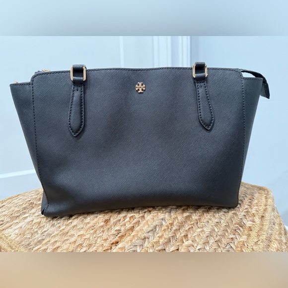 Tory Burch Emerson Top Zip Tote Black Crossbody Bag - Picture 8 of 15